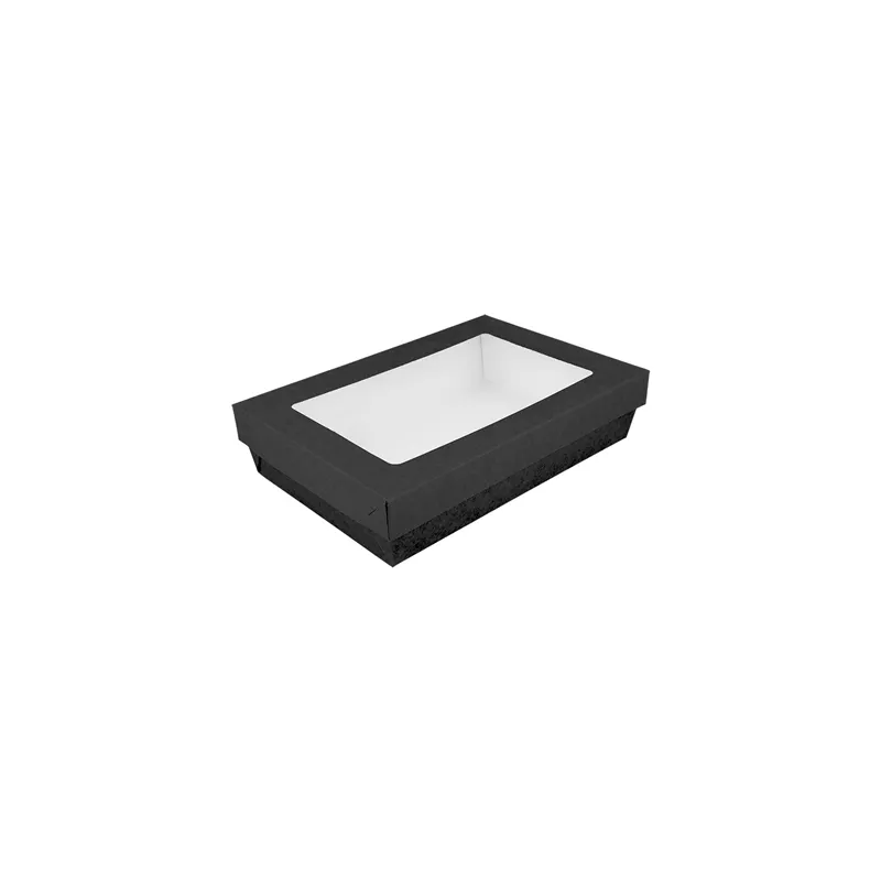 PETITES BOÎTES+COUVERCLES AVEC FÊNETRE THEPACK 1300 ML 21x14x5 CM NOIR CARTON NANO-MICRO + PP + OPP (200 UNITÉ)